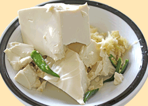 Ingredients include silken firm tofu, mashed ginger and garlic and green chilies