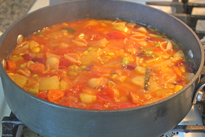 minestrone soup cooking in pot