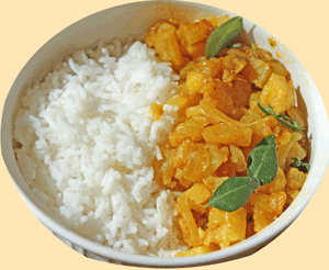 Cooked potato curry served with Rice