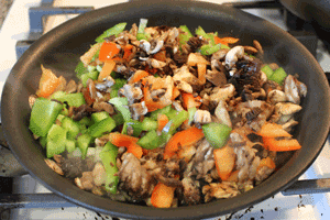 Filling Vegetables cooking in pan