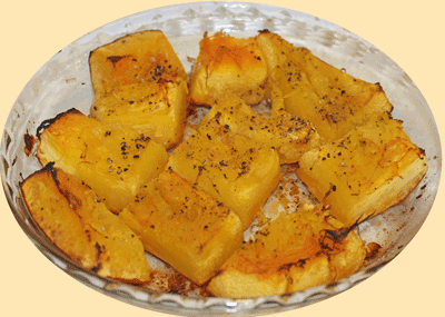 A plate of delicious Roasted Pumpkin, baked in the oven