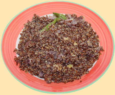 A plate of delicious cooked Red quinoa with ground almonds